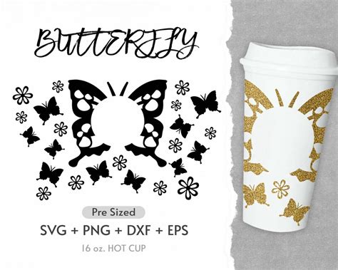 Oz Butterfly Hot Cup Svg Full Wrap Svg Butterfly Flowers Svg Butterfly Svg Pre Sized Hot