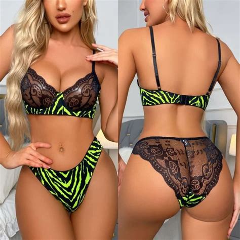 Ensemble De Lingerie Sexy Dentelle Impression Perspective Creuse