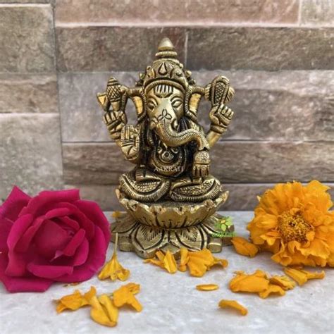 Ganesh Statue In Brass 3 5 Lord Ganpati Metal Brass Murti Temple