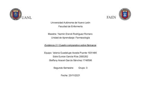 Evidencia Cuadro Comparativo Sobre F Rmacos Universidad Aut Noma