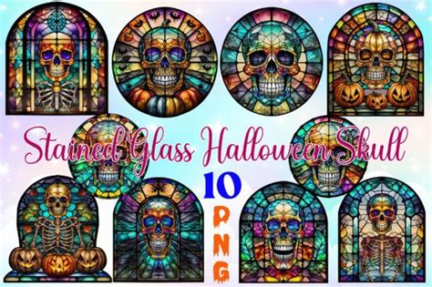 Stained Glass Halloween Skull Bundle Graphic By Lr Art Creative Fabrica