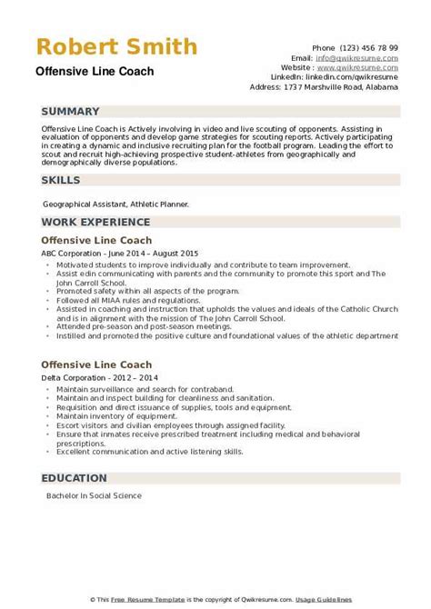 Offensive Line Coach Resume Samples Qwikresume