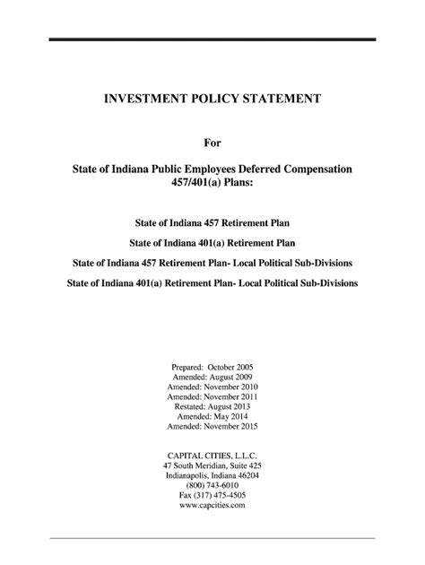 Fillable Online In Investment Policy Statement For State Of Indiana