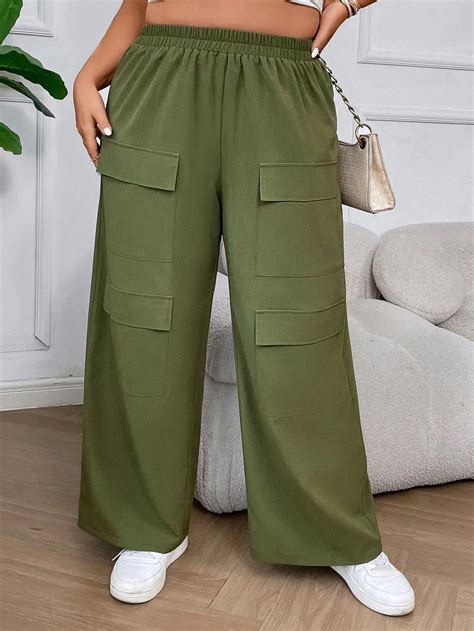 SHEIN Essnce Pantalones Con Bolsillo Lateral Con Solapa Moda De Mujer