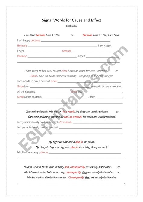 Cause And Effect Signal Words Esl Worksheet By Mara Brown