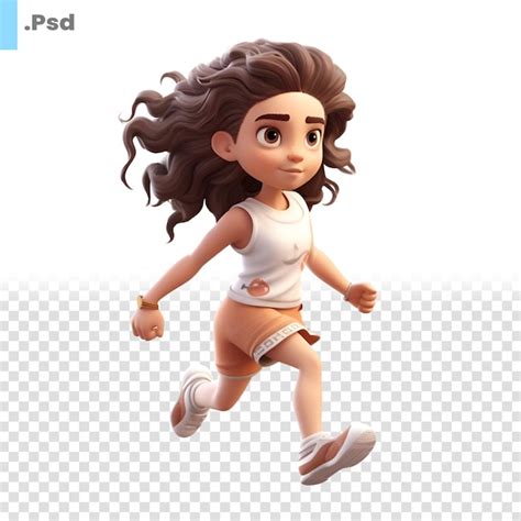 Renderización 3d de una niña linda corriendo aislada en un fondo blanco