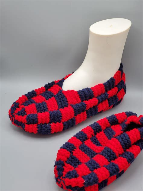 Handmade Ladies Knitted Acrylic Blend Checkerboard Slippers Etsy