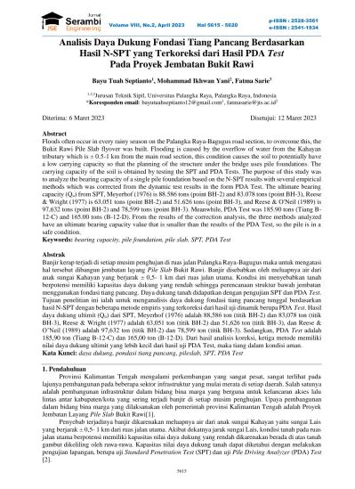 Analisis Daya Dukung Fondasi Tiang Pancang Berdasarkan Hasil N SPT Yang