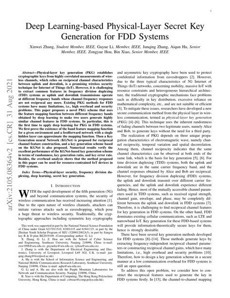 Pdf Deep Learning Based Physical Layer Secret Key Generation For Fdd Systems