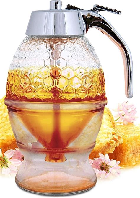 Hunnibi Honey Dispenser No Drip Glass Maple Syrup Dispenser Glass