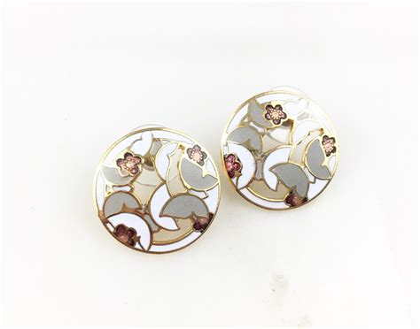 Vintage Cloisonné Enamel White Butterfly Stud Earrings Etsy