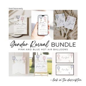 Editable Gender Reveal Cream Hot Air Balloons Template Bundle Boho Printable Gender Neutral