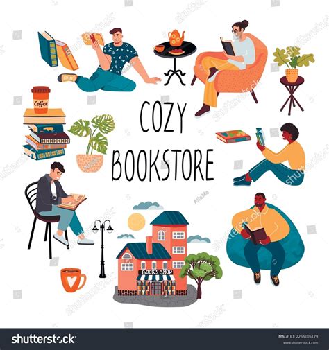 Cozy Bookstore Banner Template Readerscartoon Characters Stock Vector