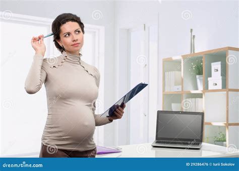 Pregnant Business Woman In The Office Stock Photo Image Of Brunette Businessperson