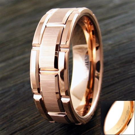 Mm Rose Gold Tungsten Men S Ring Brushed Grooved Wedding Band