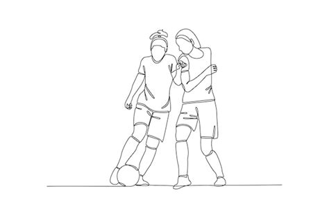 Premium Vector Continuous One Line Drawing Funny Female Football