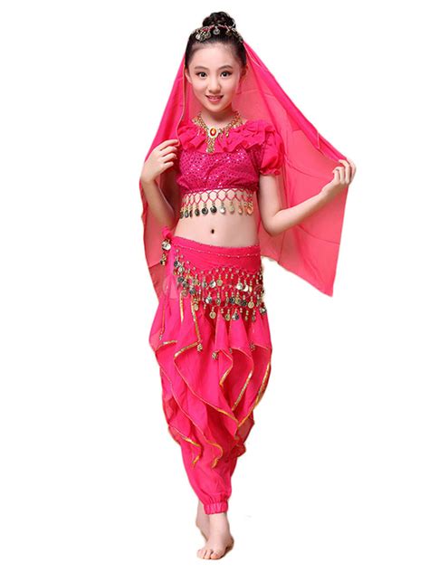 Bauchtanz Kostüm rot Kinder Chiffon Indische Bollywood Tanz Kostüme