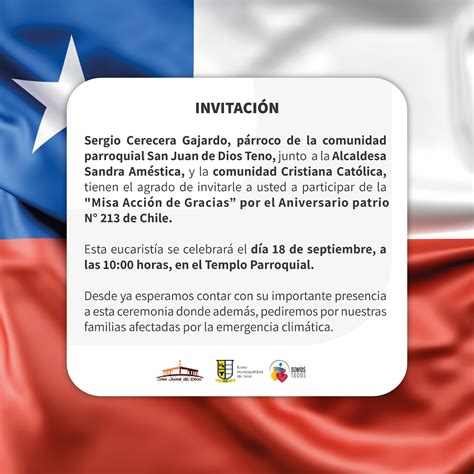 Invitaci N Misa Acci N De Gracias En Honor A Fiestas Patrias Teno