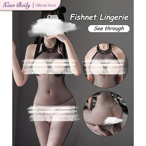 XiaoBeily Open Crotch Fishnet Bodysuit Lace Temptation Sleepwear Nighties Sexy Lingerie Panty