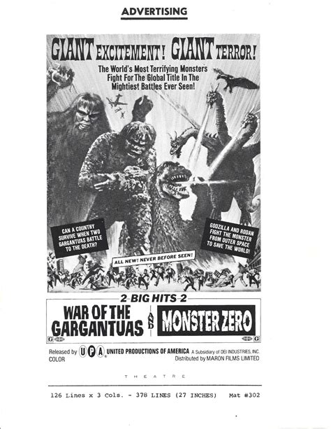 the sphinx: WAR OF THE GARGANTUAS & MONSTER ZERO Pressbook (UPA, 1970)