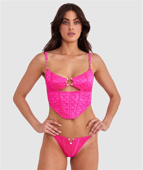 Night Games Night Lights Underwire & Mini V Set - Hot Pink | 01432701