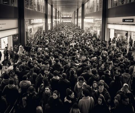 Premium Photo | A crowd of people are walking in a busy shopping mall.