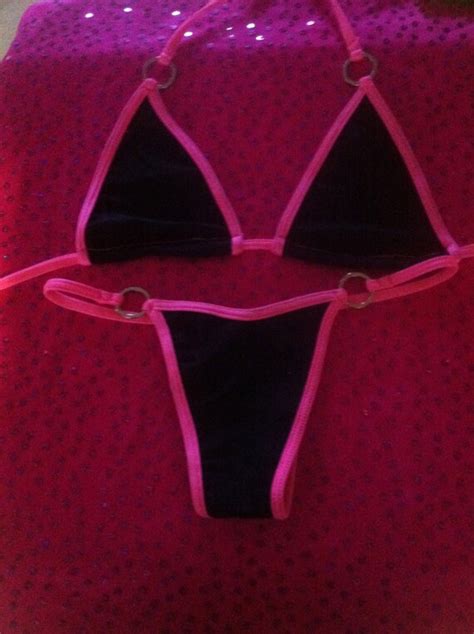 Neon Pink And Black Thong Bikini Micro Swimwear G String T