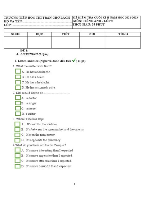 GRADE 5 (1) mẫu | PDF | Vietnam