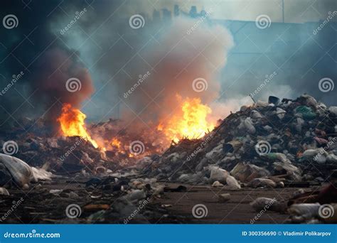 A garbage dump is on fire stock photo. Image of fire - 300356690