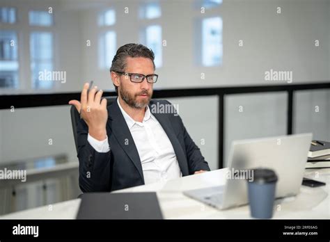 Handsome S Business Man Working With Laptop In Office Gray Hair Mature Business Man Director