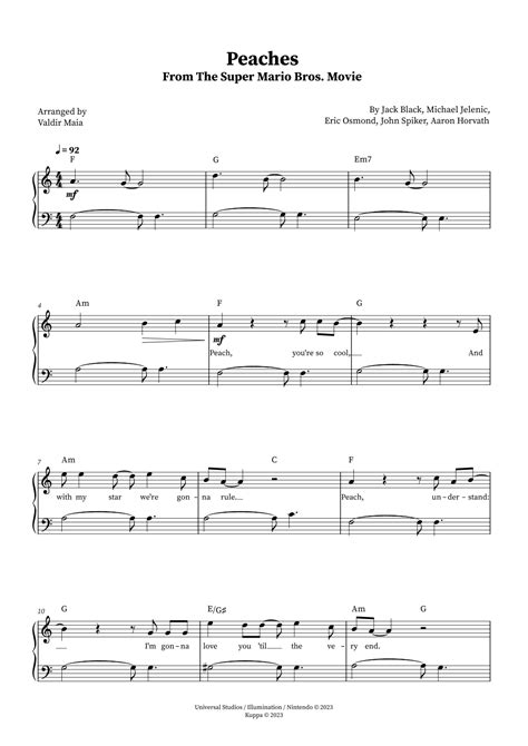 Peaches Arr Valdir Maia By Jack Black Sheet Music For Easy Piano At Sheet Music Direct