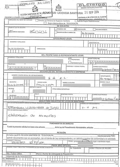 Formato De Solicitid De Licencia Sanitaria Completado