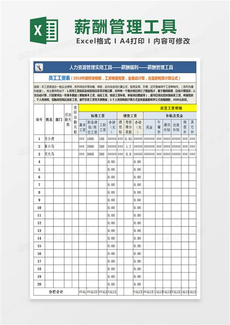 员工员工工资表excel模板下载图客巴巴