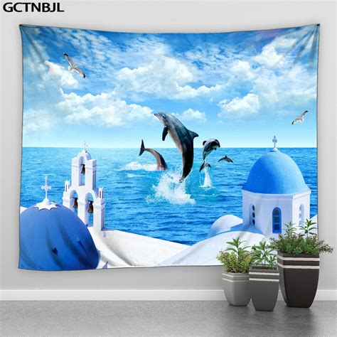 Dolphin Tapestry Wall Hanging Marine Life Fish And Coral In Underwater