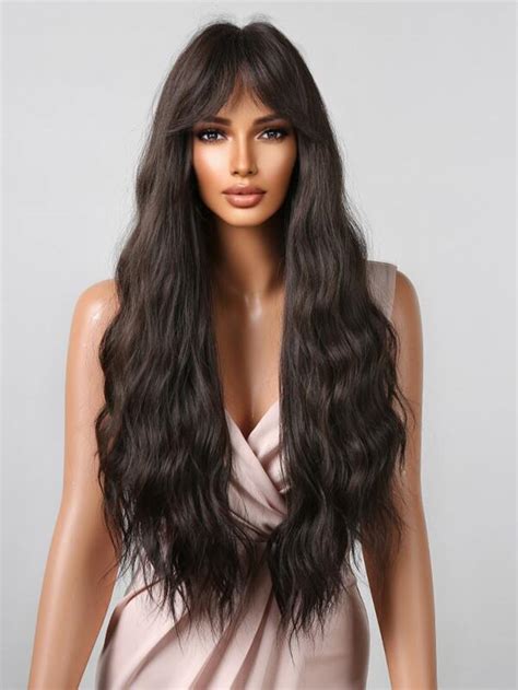 Natural Long Curly Synthetic Wig With Bangs Shein Uk