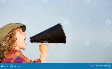 Kid Shouting Through Megaphone Stock Photo Image Of Boss Publicity