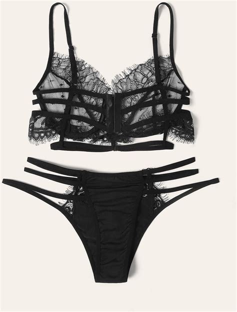 Shein Ladder Cutout Floral Lace Lingerie Set Yashry