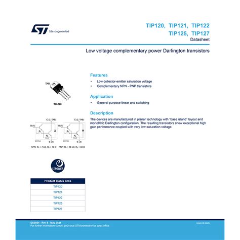 TIP127 ST 5A 100V PNP Power Darlington Transistor Datasheet