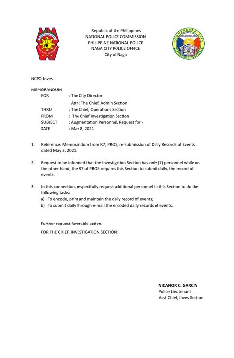 PNP Memprandum PNP MEMORANDUM FORMAT Republic Of The Philippines