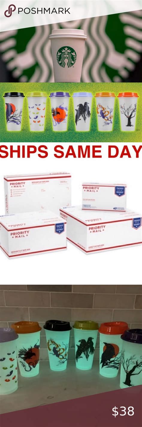 Starbucks Halloween Box Set Glow In The Dark Grande Hot Oz Drink Cups