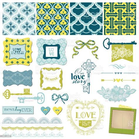 Scrapbook Design Elements Vintage Love And Wedding Set Stock