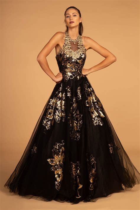 Champagne/Silver Long Halter Prom Dress Evening Gown for $319.99 – The
