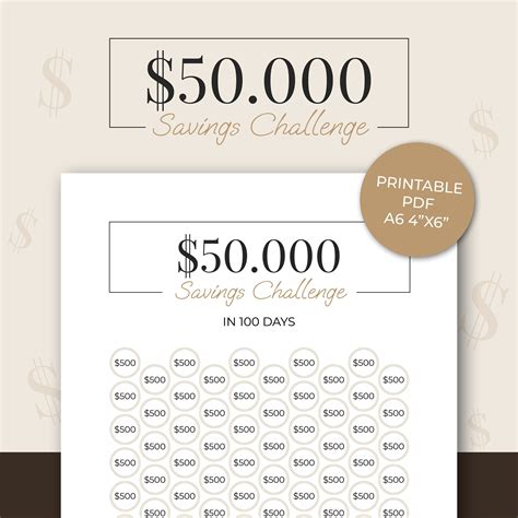 50k Savings Challenge Printable A6 Money Save Pdf 50000 In 100 Days