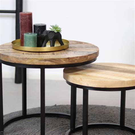 Livin Industri Le Salontafel Set Jelle Mangohout Metaal Rond Stuks