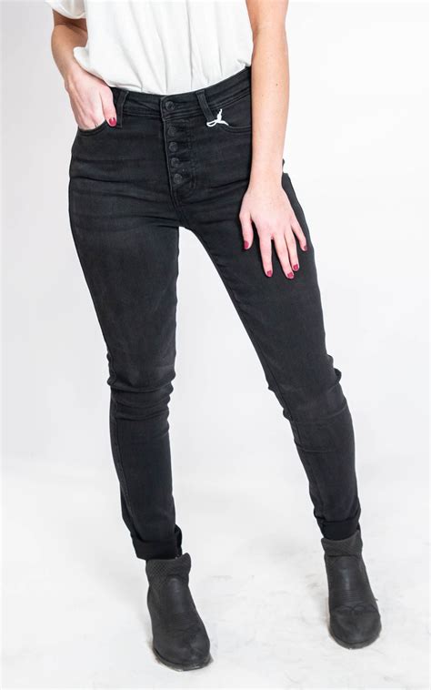 High Rise Button Up Black Skinny Jeans Vervet Final Sale Bad Habit Boutique