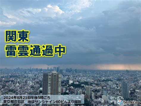 関東を雷雲が通過中 今夜も大気不安定 帰宅中の突然の大雨や雷雨に注意気象予報士 日直主任 2024年08月21日 日本気象協会