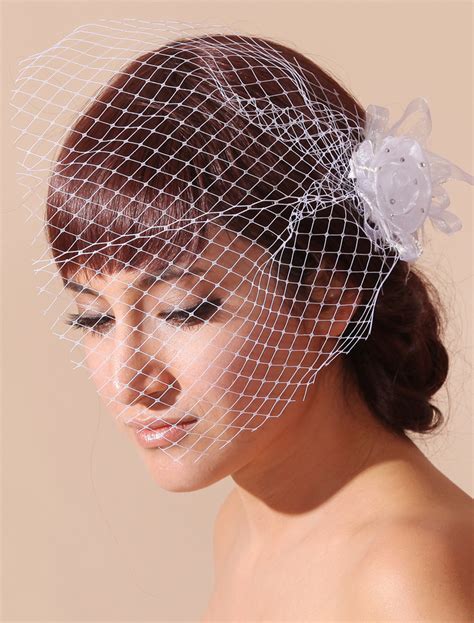 Rhinestone Embellished Bridal Blusher Veil With Flower