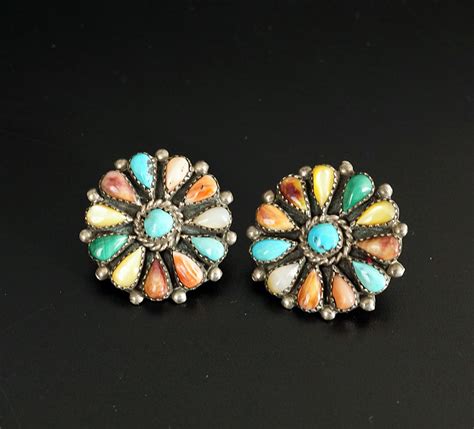 Vintage Native American Jewelry Zuni Cluster Earrings Phyllis Coonsis ...