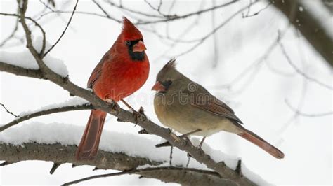 Winter Northern Cardinal Pair Stock Image - Image of songbird, american ...