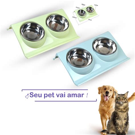 Comedouro Pet Elevado Duplo Gato E Cachorro Potes Em Inox Shopee Brasil